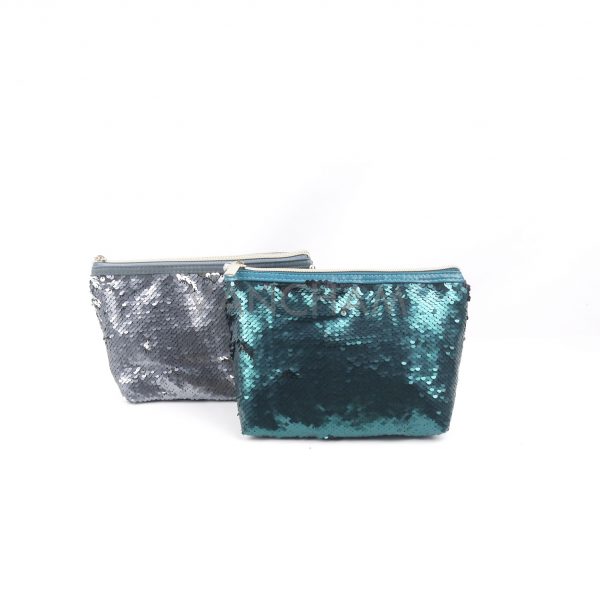 GREEN/GRAY SEQUIN COSMETIC BAG